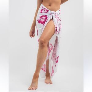 Surf Girl Pink and White Print Sarong/Swim Coverup